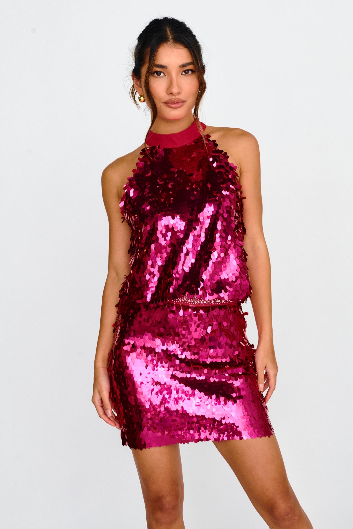 She's So LA Sequin Mini Skirt Hot Pink by Selfie Leslie