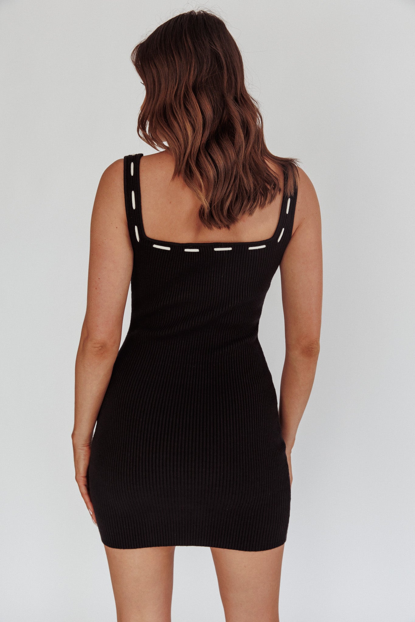 Cadie Ribbed Knit Bow Mini Dress Black by Selfie Leslie