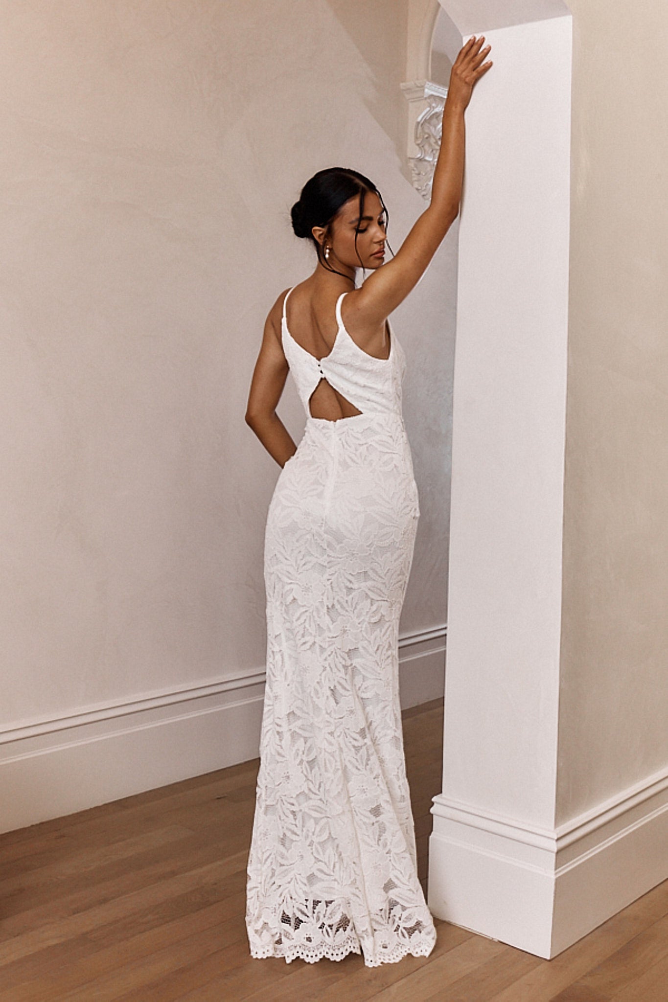 Shop the Honey Blossom Keyhole Back Lace Maxi Dress White