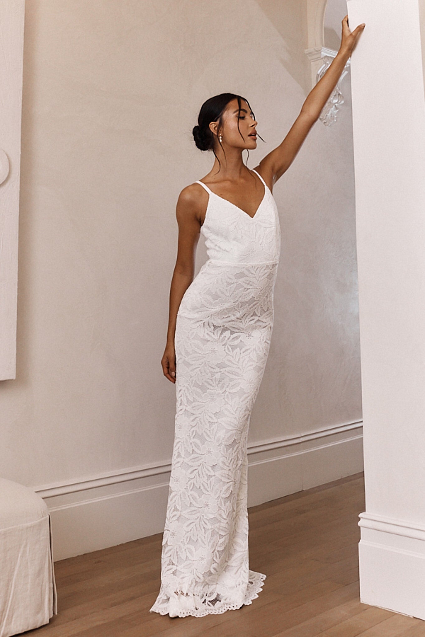 Honey Blossom Keyhole Back Lace Maxi Dress White by Selfie Leslie
