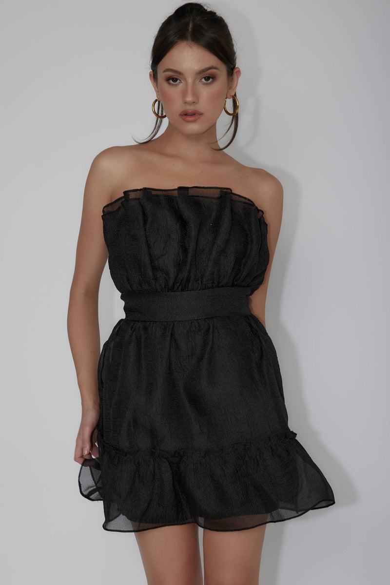 Michelle Strapless Faux Fur Asymmetric Hem Mini Dress