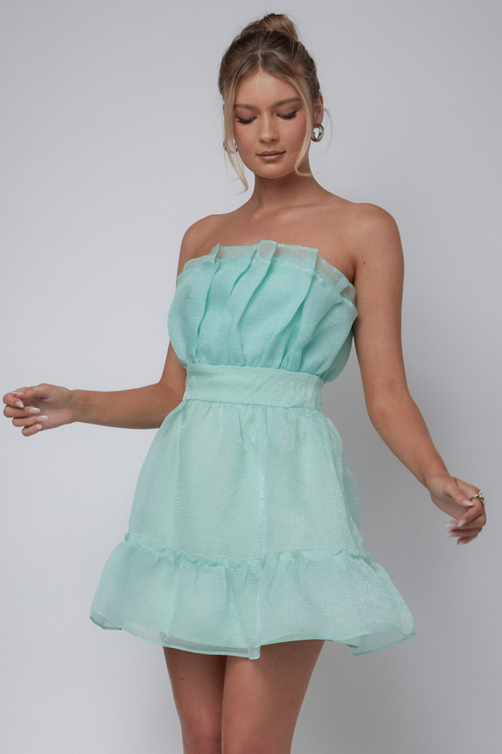 Marisela Strapless Frill Hem Mini Dress Mint by Selfie Leslie