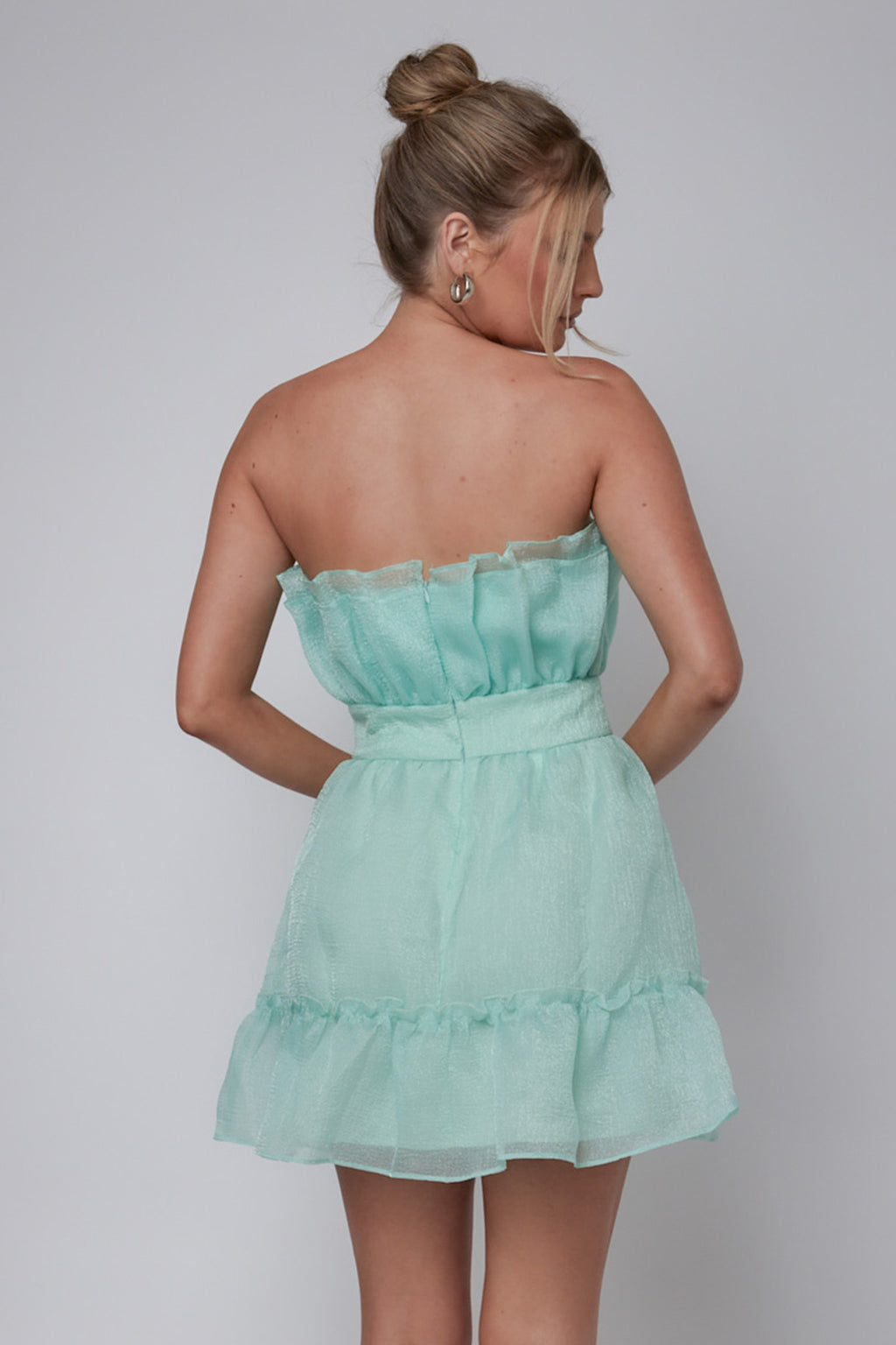 Marisela Strapless Frill Hem Mini Dress Mint by Selfie Leslie