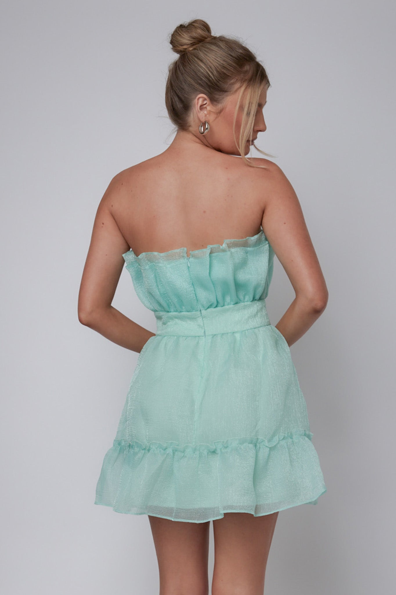 Marisela Strapless Frill Hem Mini Dress Mint by Selfie Leslie