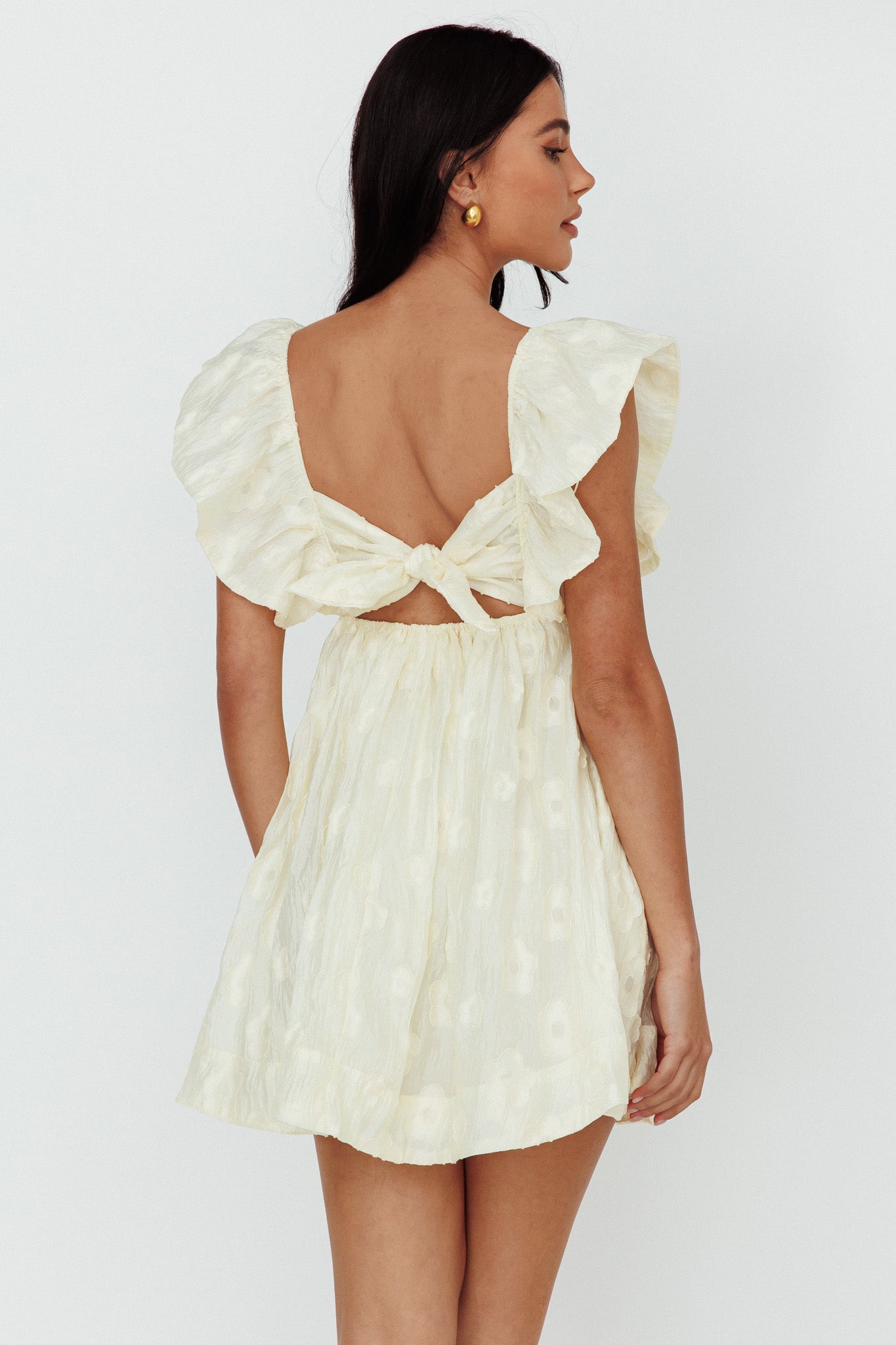 Melrose Place Floral Textured Frill Dress Lemon by Selfie Leslie