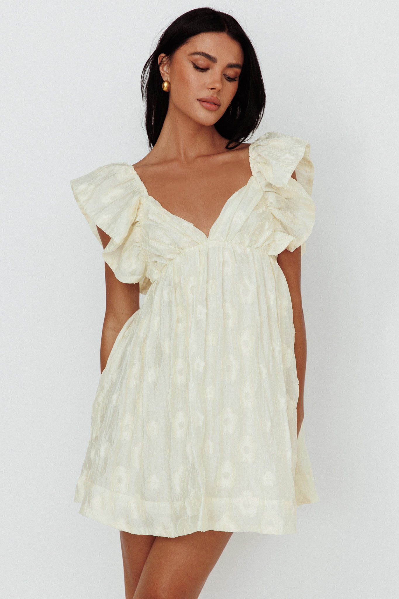 Melrose Place Floral Textured Frill Dress Lemon by Selfie Leslie