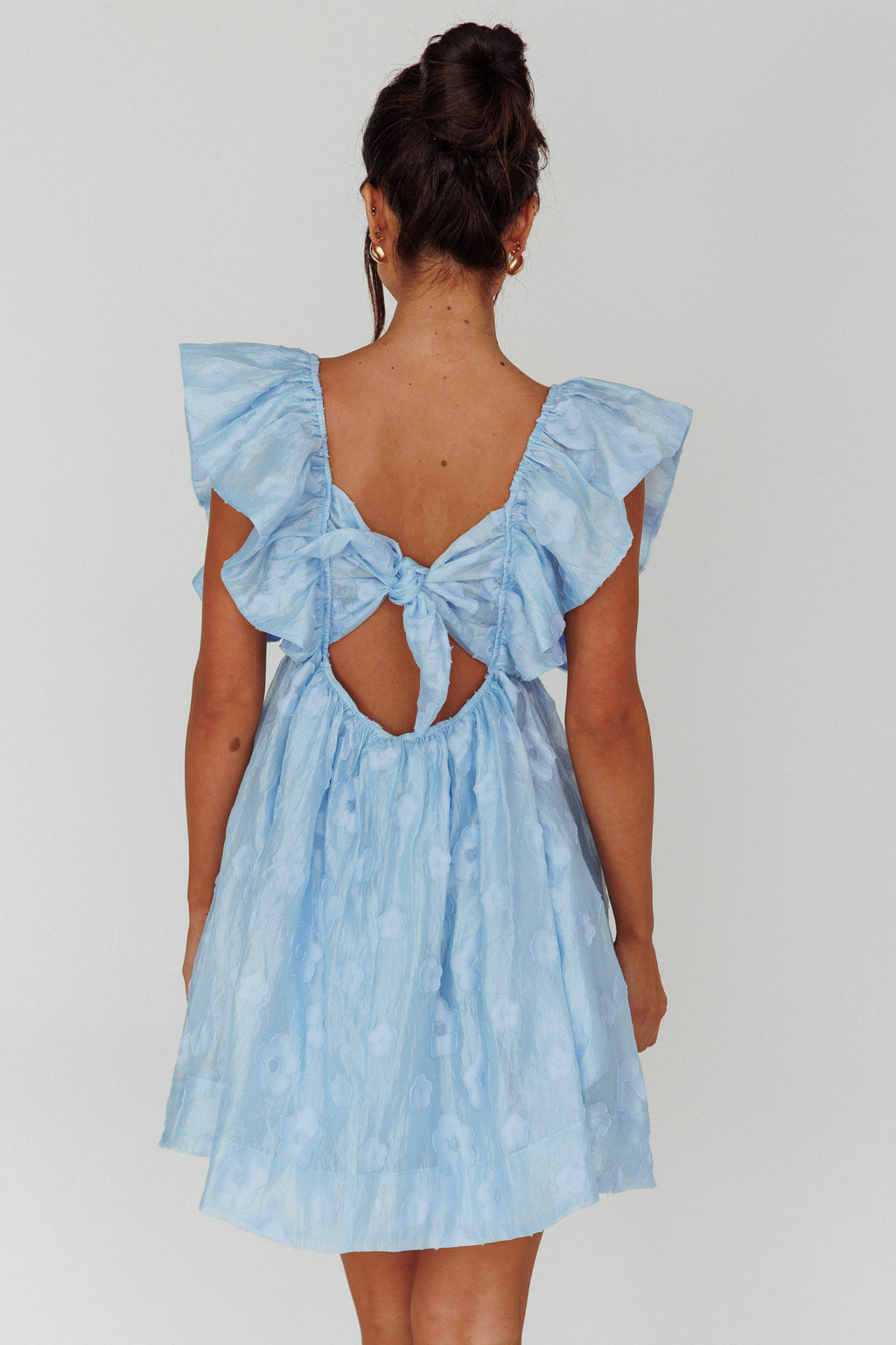 Melrose Place Floral Textured Frill Dress Powder Blue by Selfie Leslie