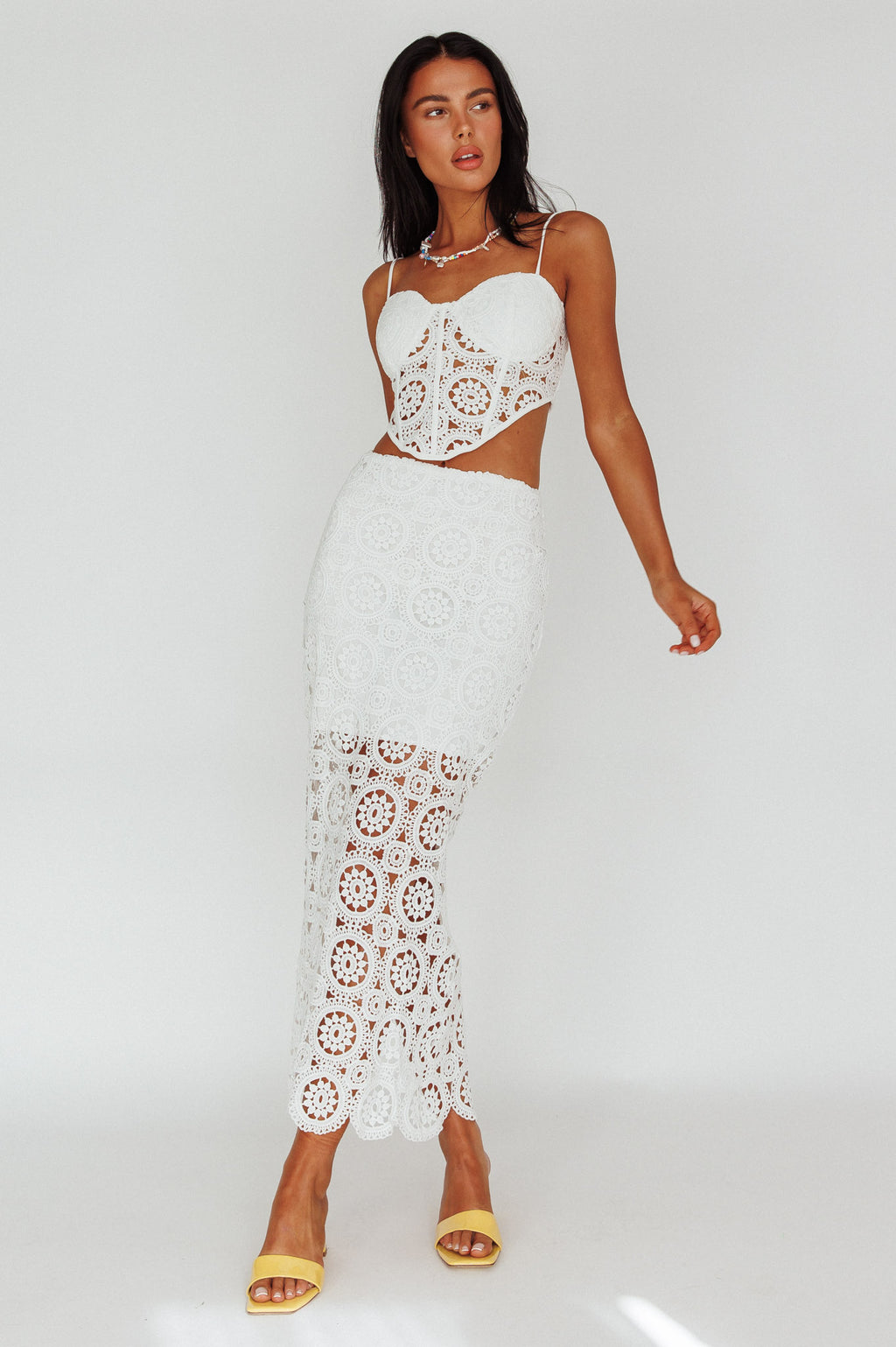 Granada Lace Maxi Skirt White by Selfie Leslie