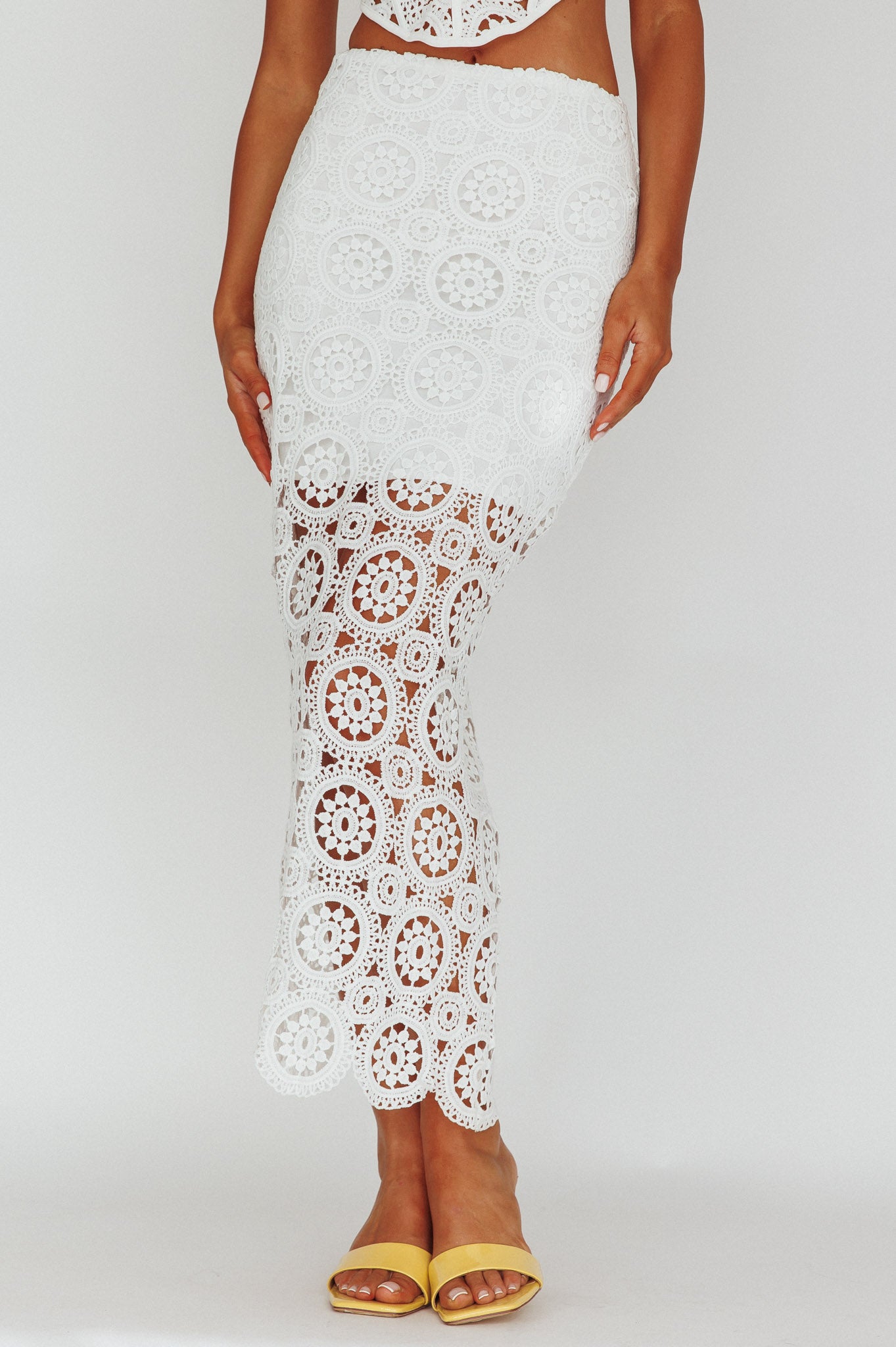 Granada Lace Maxi Skirt White by Selfie Leslie
