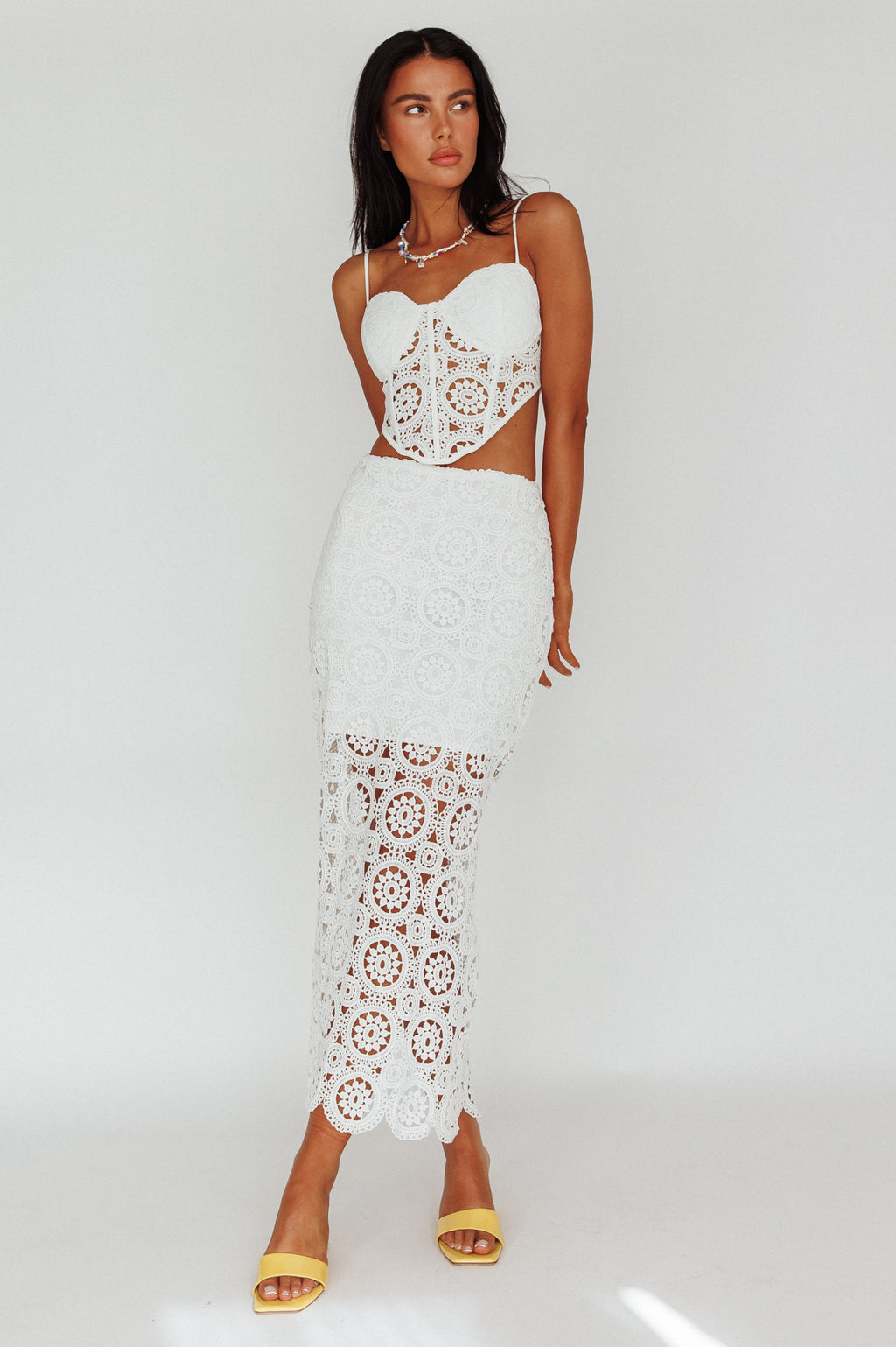 Granada Lace Maxi Skirt White by Selfie Leslie