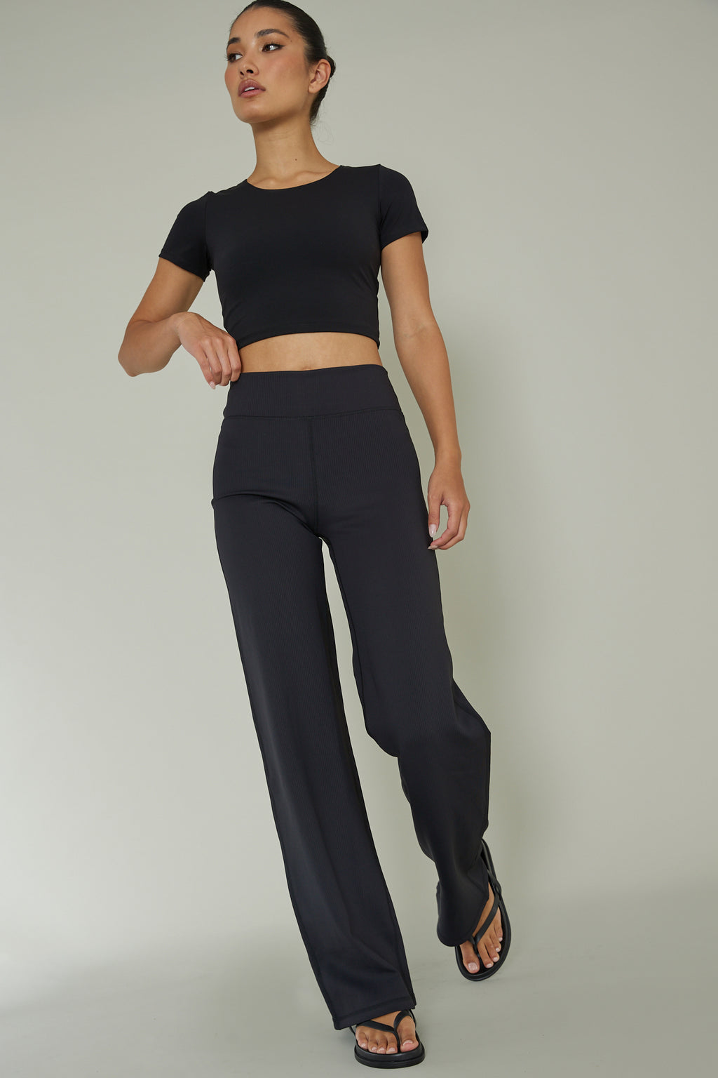 Your Power Ribbed Wide Leg Pants Black by Selfie Leslie