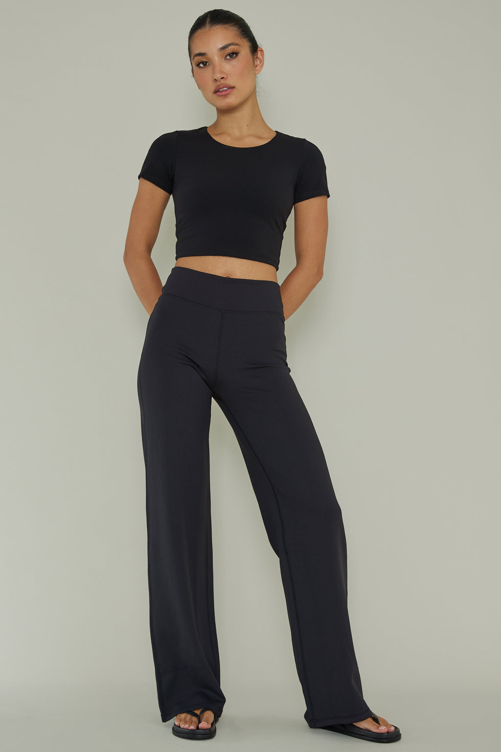 Your Power Ribbed Wide Leg Pants Black by Selfie Leslie
