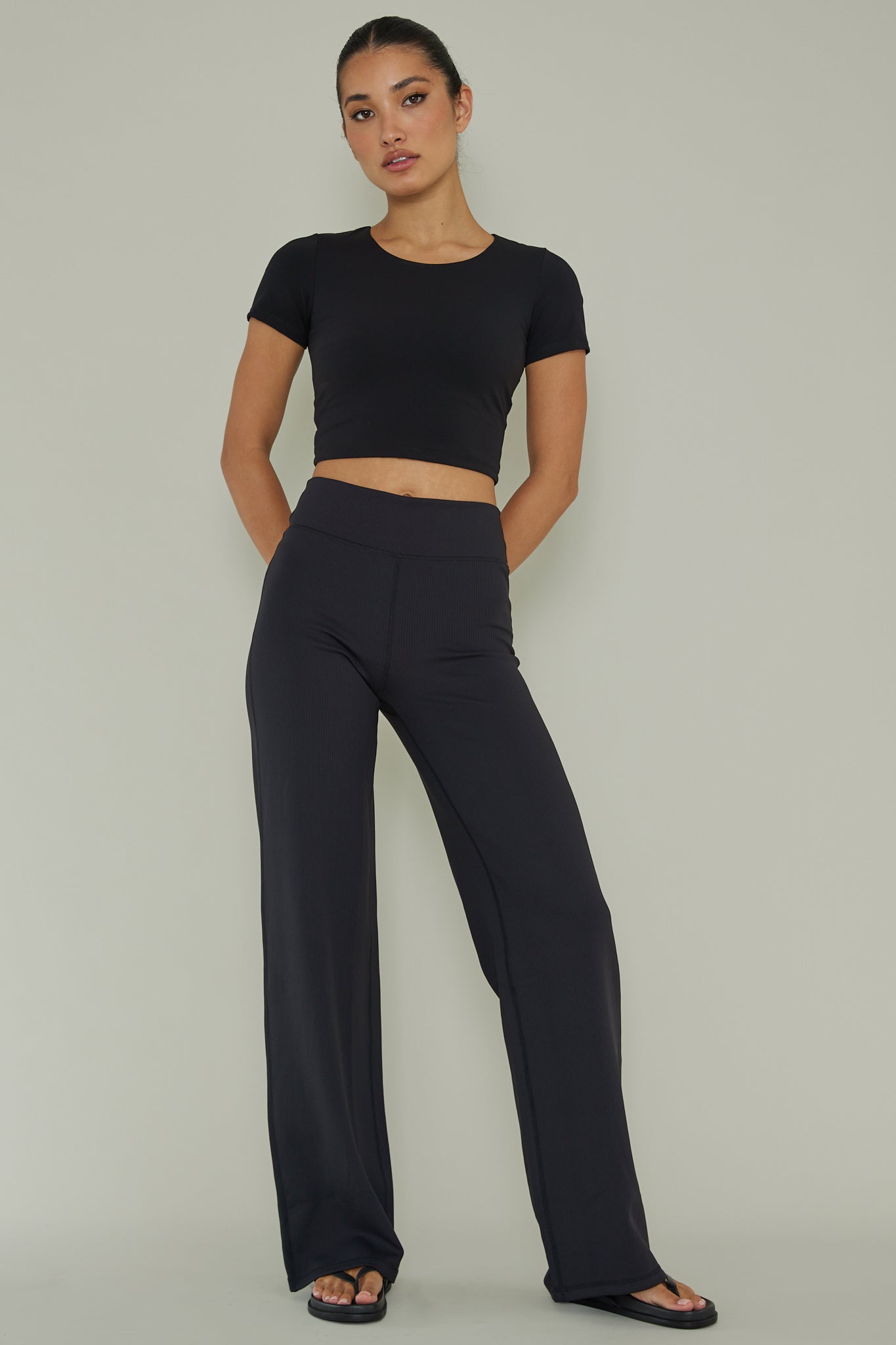 Your Power Ribbed Wide Leg Pants Black by Selfie Leslie