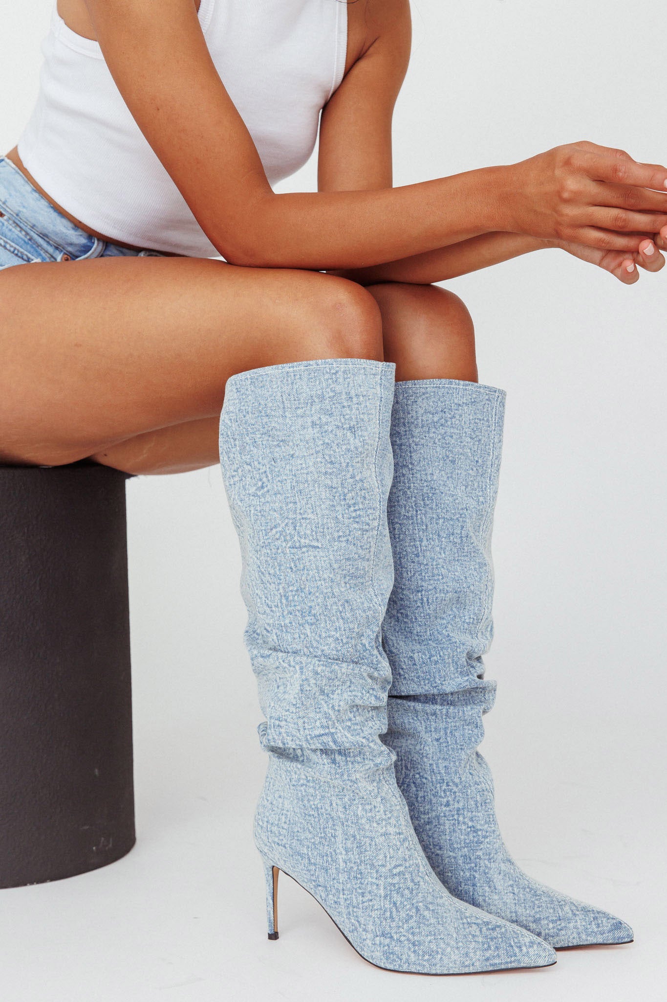 AZALEA WANG Pentagon-Denim Stiletto Boot by Selfie Leslie