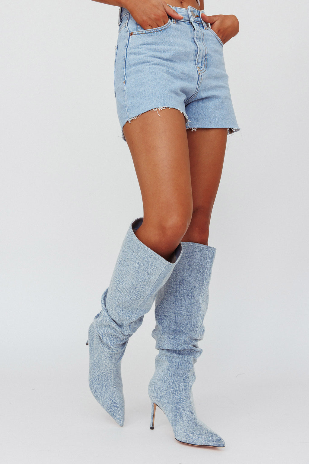 AZALEA WANG Pentagon-Denim Stiletto Boot by Selfie Leslie