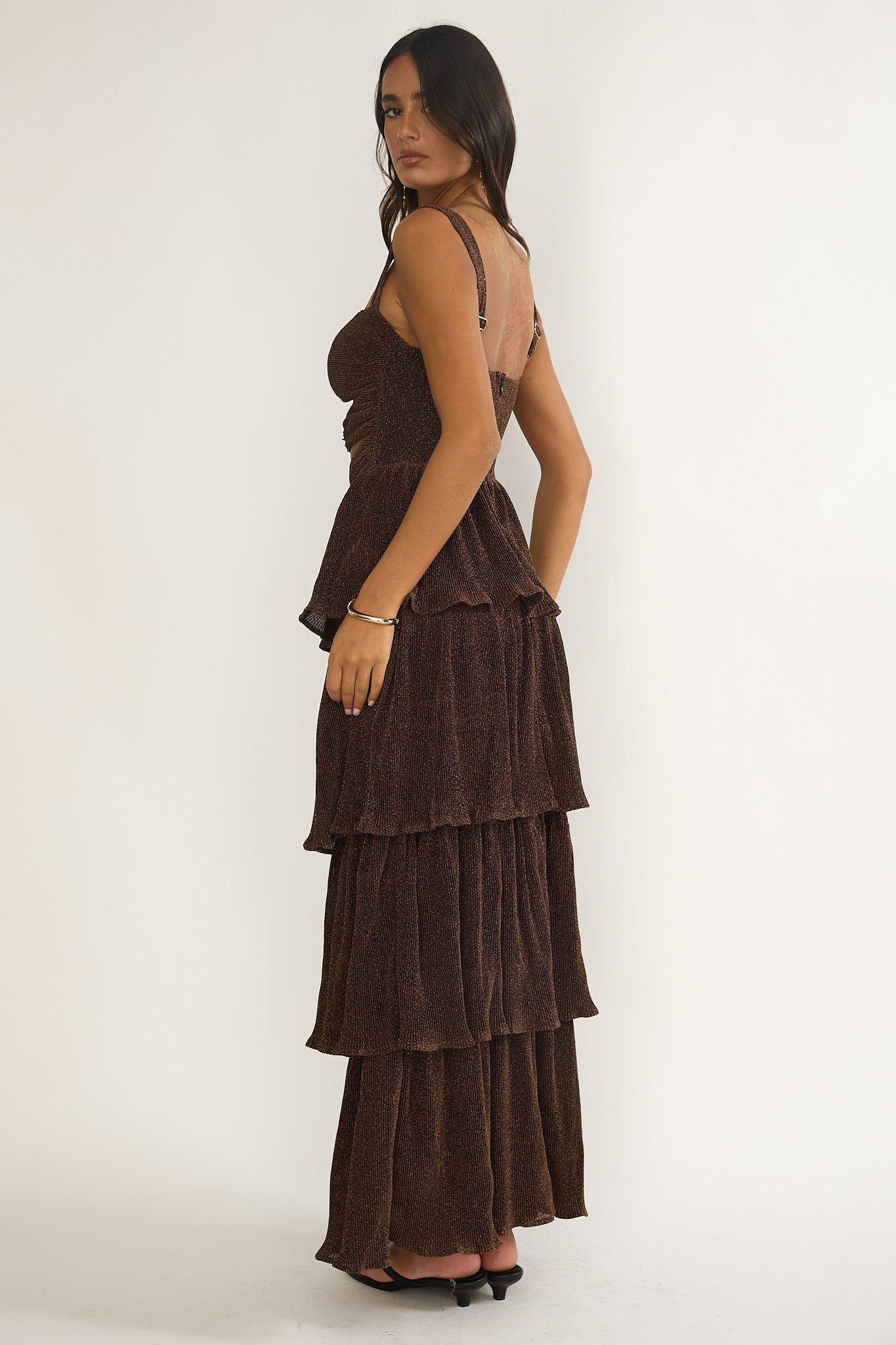 bronze dress maxi Ceylon Cut-Out Bodice Layered Maxi Dress Bronze