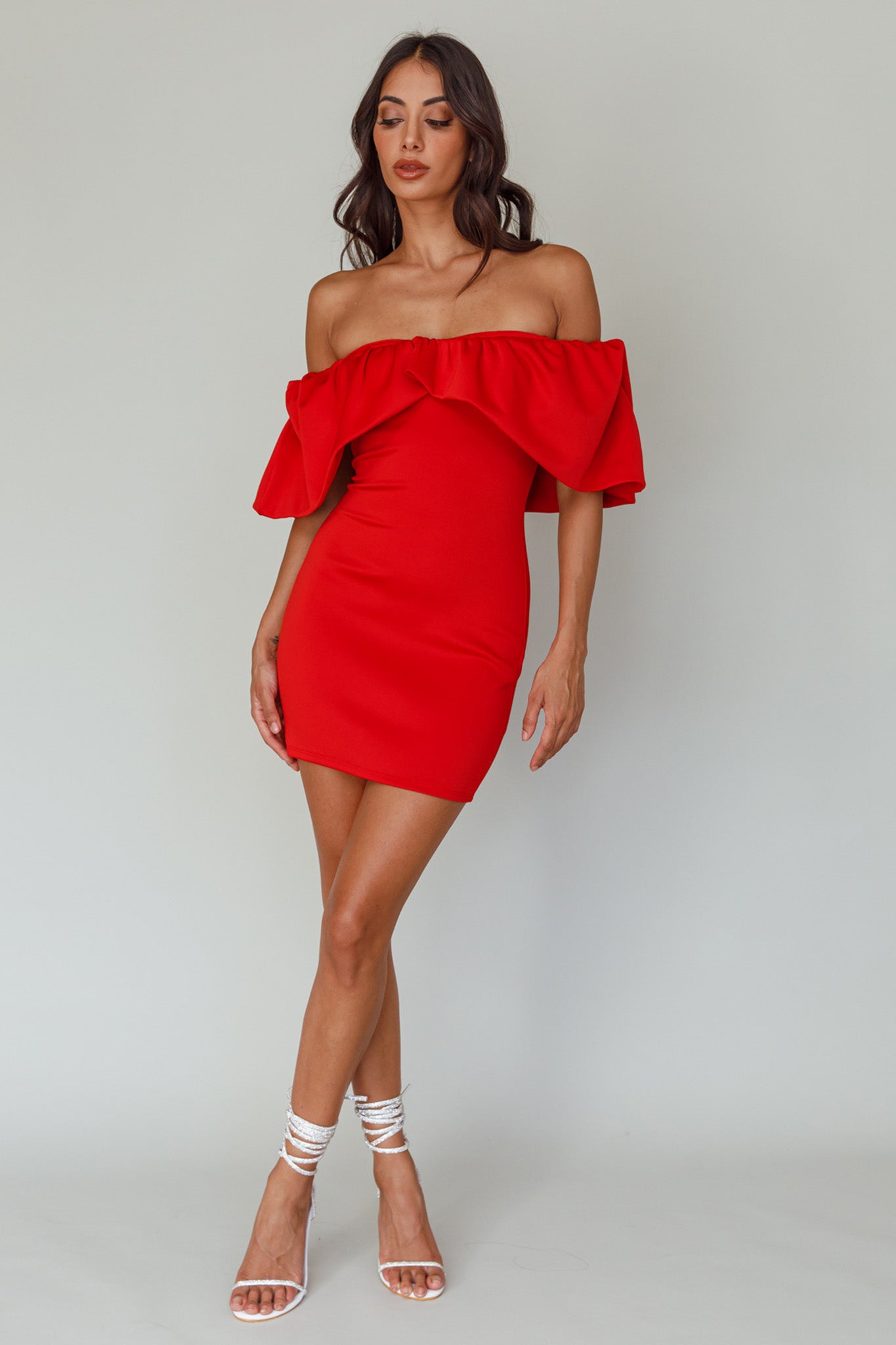 So Dramatic Off-Shoulder Mini Dress Tangerine by Selfie Leslie