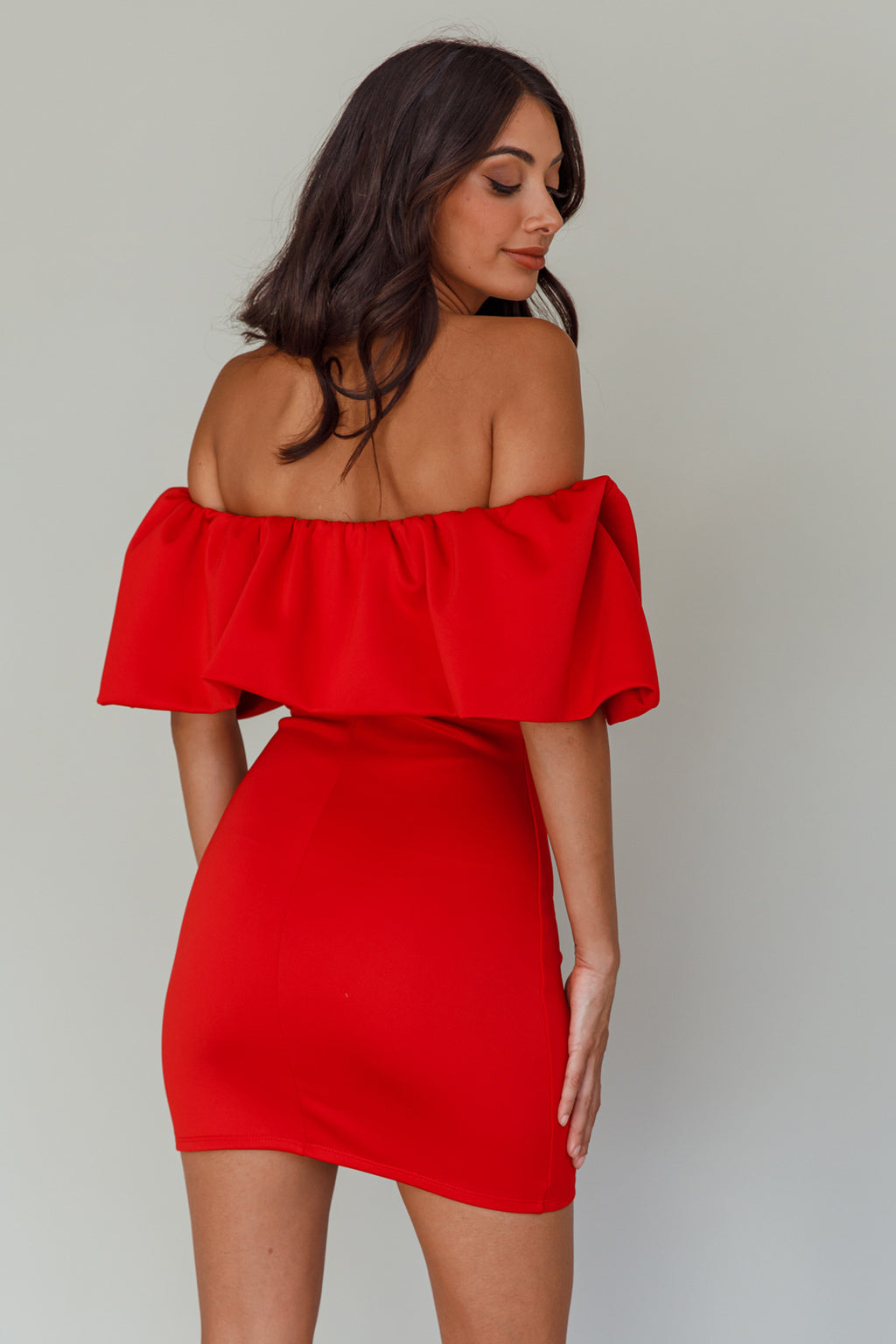 So Dramatic Off-Shoulder Mini Dress Tangerine by Selfie Leslie