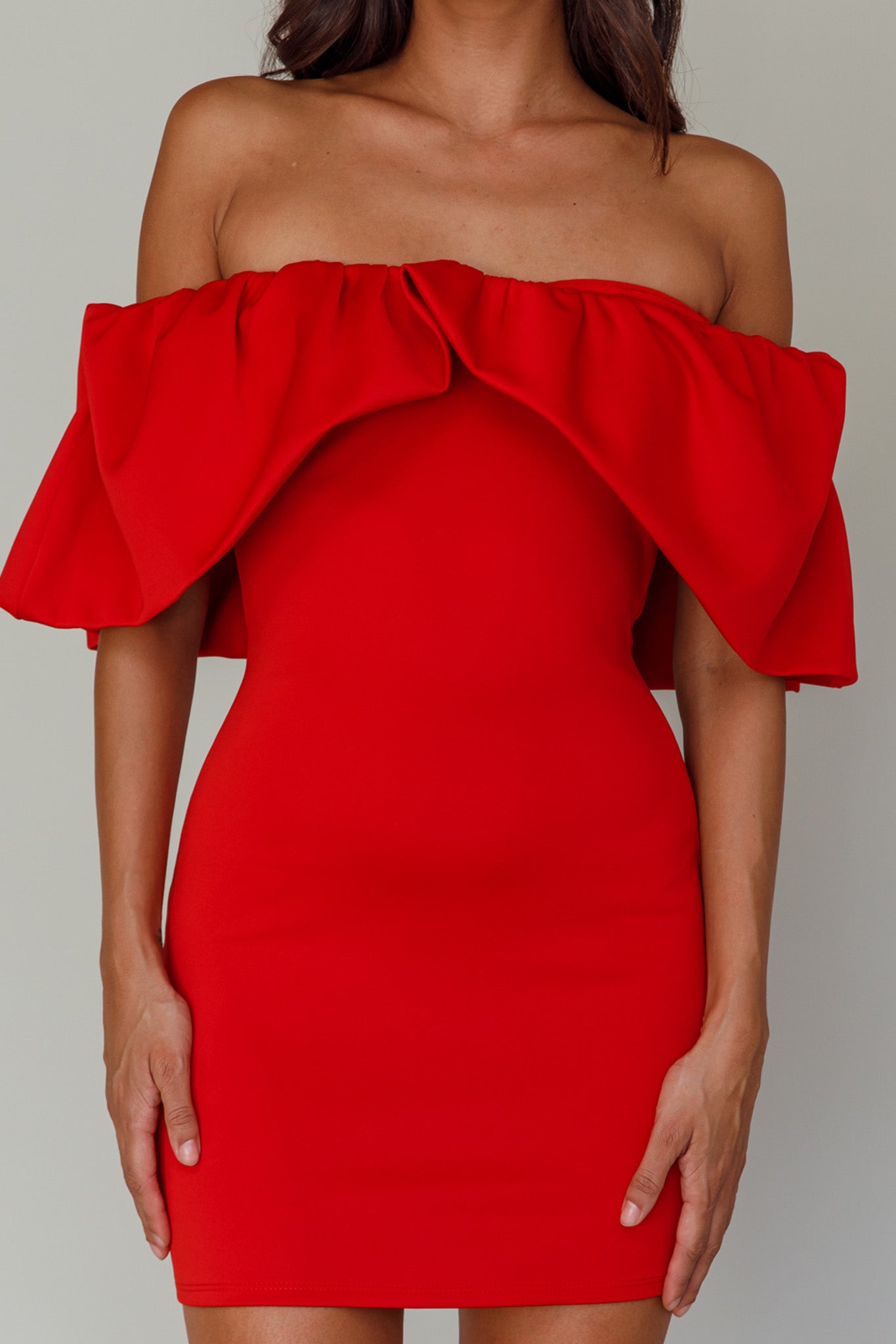 So Dramatic Off-Shoulder Mini Dress Tangerine by Selfie Leslie