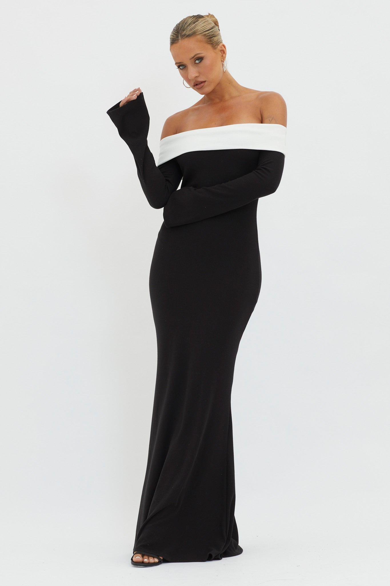 long sleeve off the shoulder black dress Sabrina Long Sleeve Off-Shoulder Maxi Dress Black