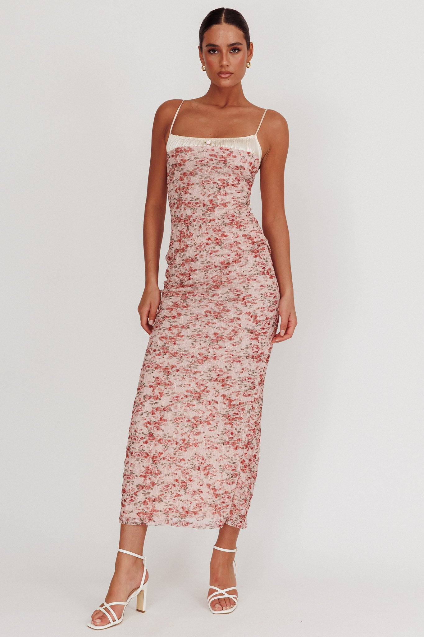 I'm Blushing Floral Lace Maxi Dress Rose by Selfie Leslie