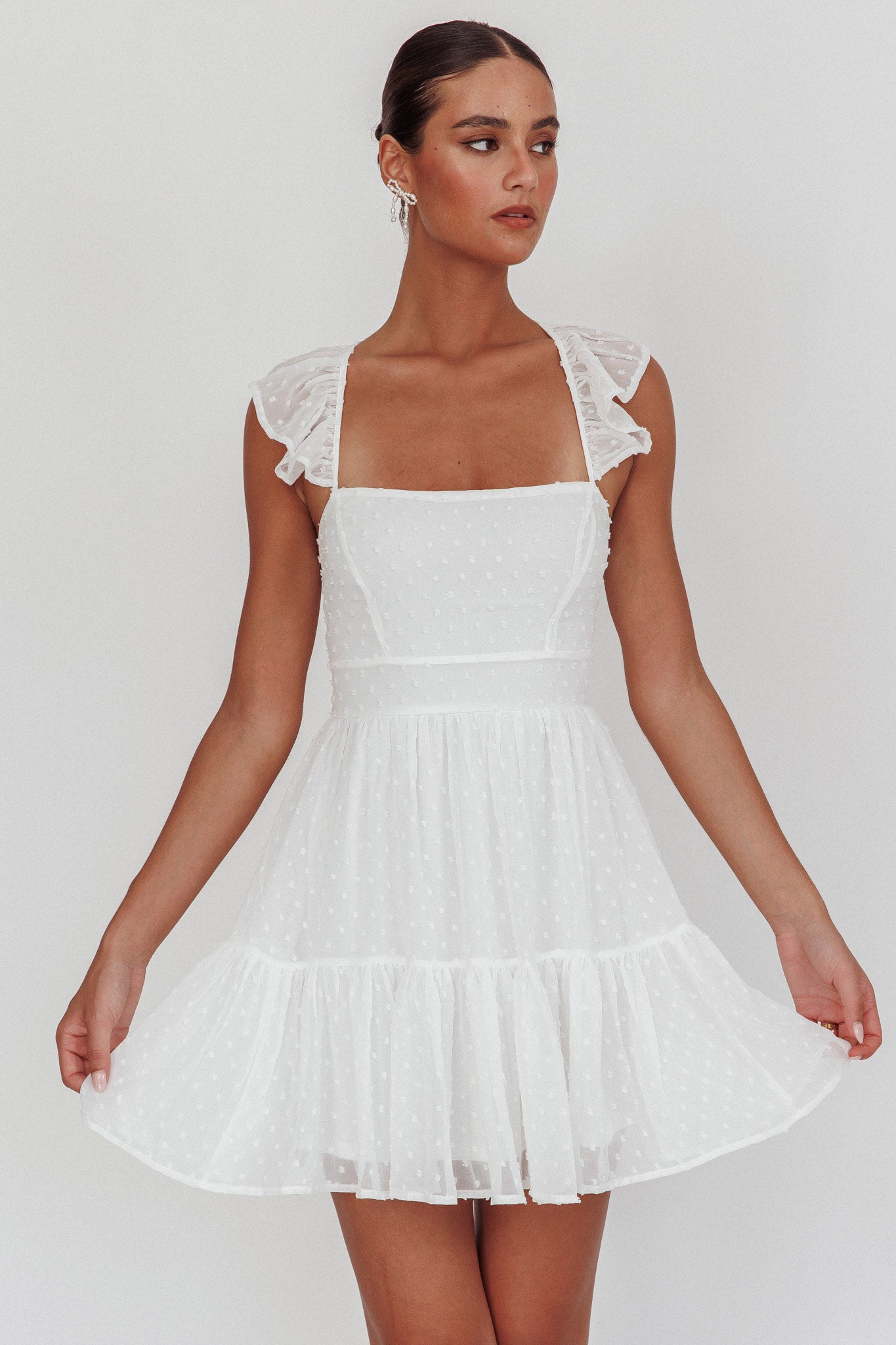 Franki Strappy Back Mini Dress Hail Spot White by Selfie Leslie