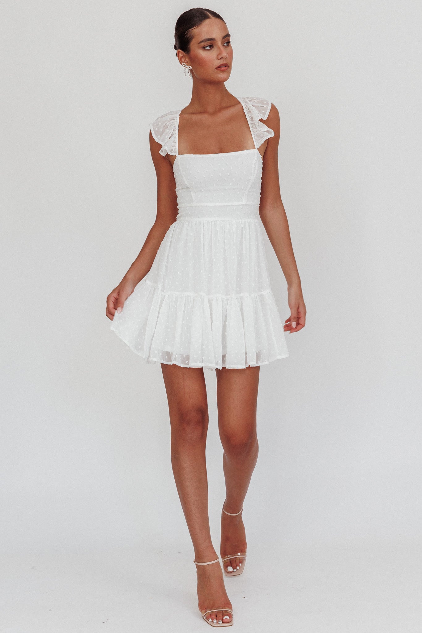 Franki Strappy Back Mini Dress Hail Spot White by Selfie Leslie