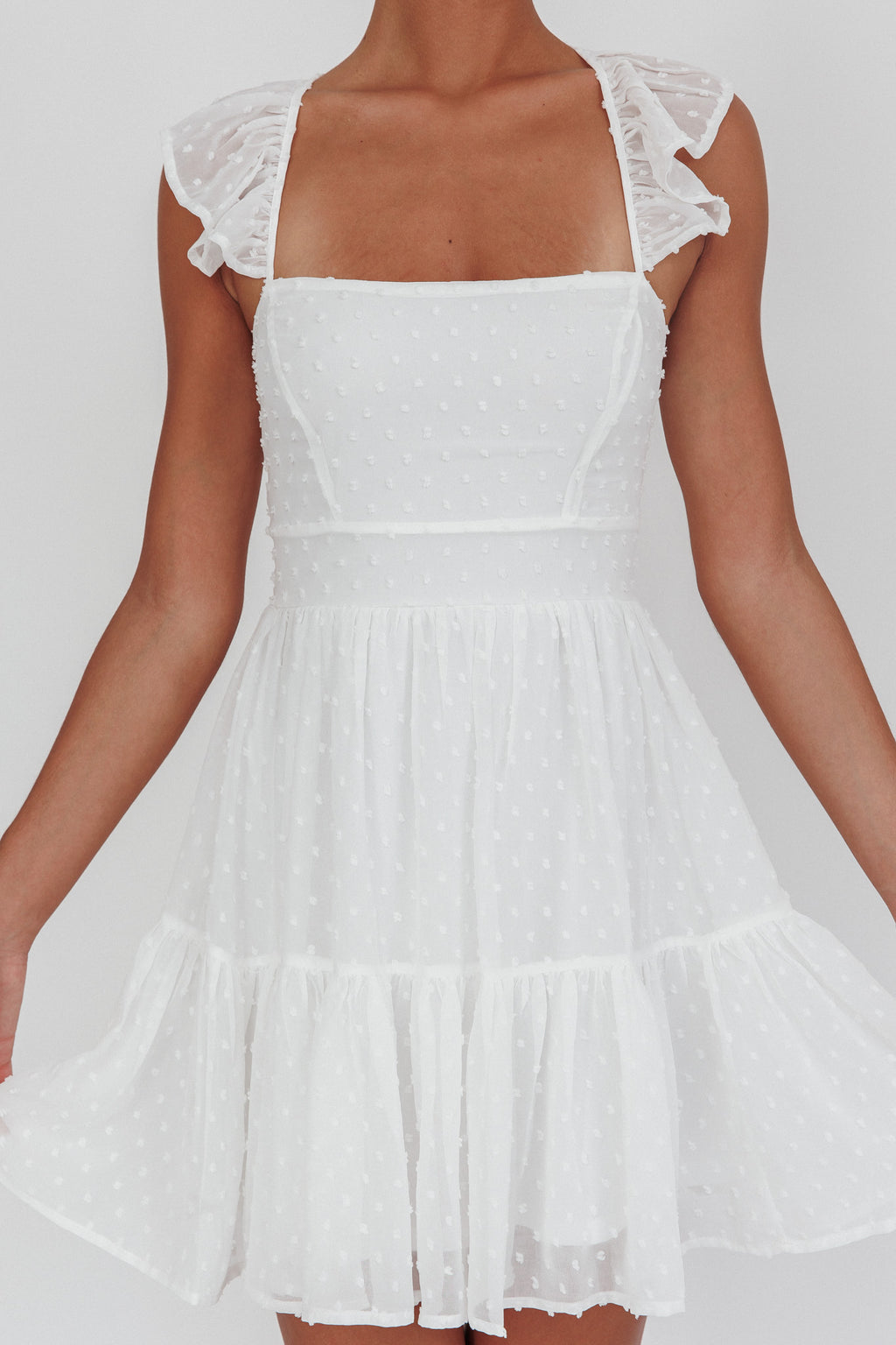 Franki Strappy Back Mini Dress Hail Spot White by Selfie Leslie