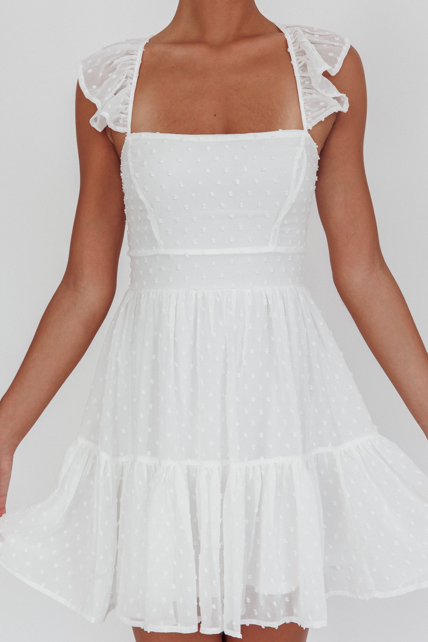 Franki Strappy Back Mini Dress Hail Spot White by Selfie Leslie