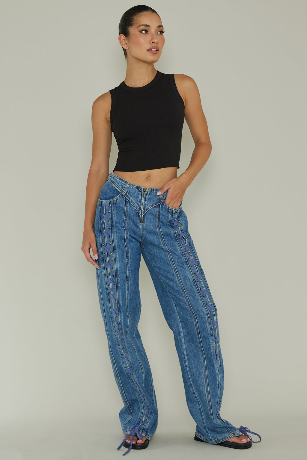 Mayra Crew Neck Crop Top Black by Selfie Leslie