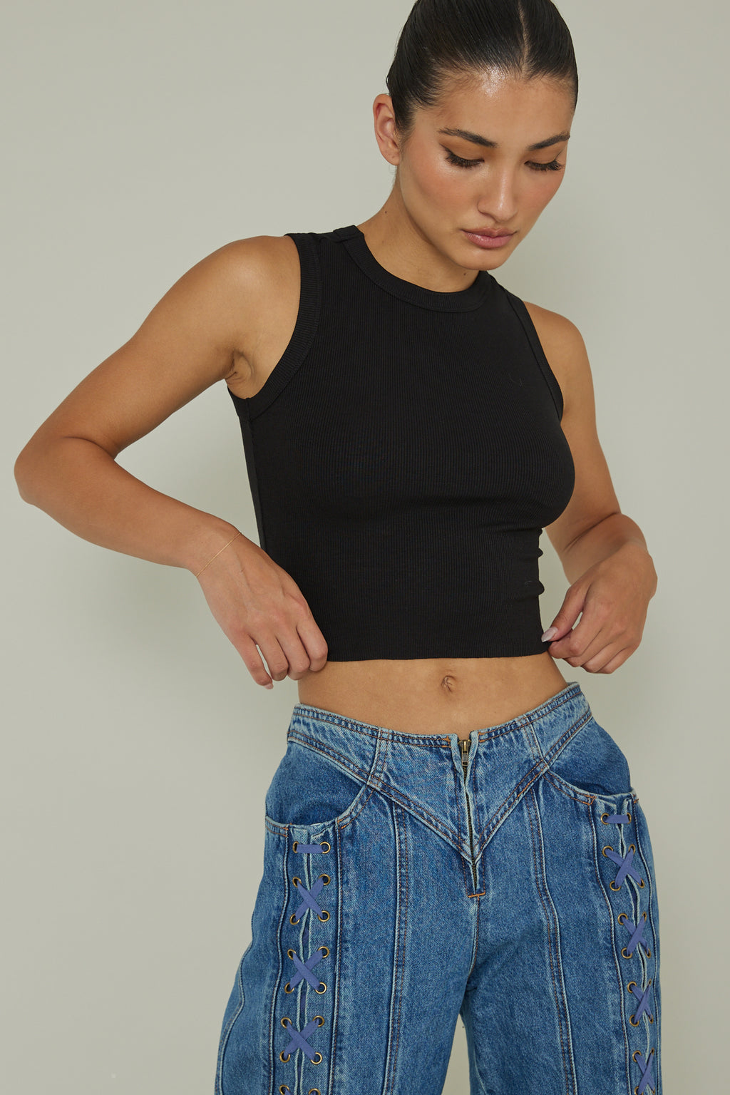 Mayra Crew Neck Crop Top Black by Selfie Leslie