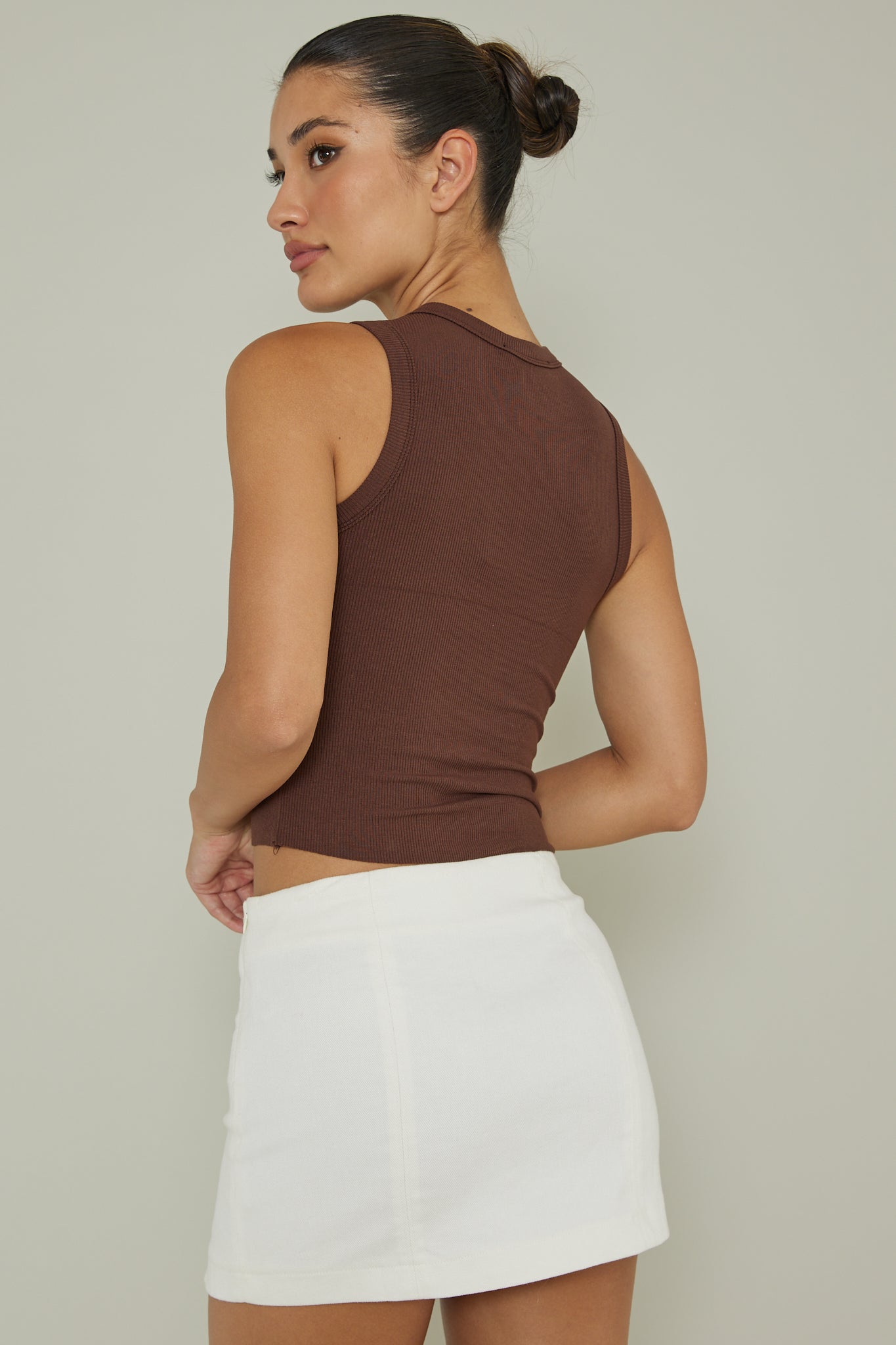 Mayra Crew Neck Crop Top Brown by Selfie Leslie