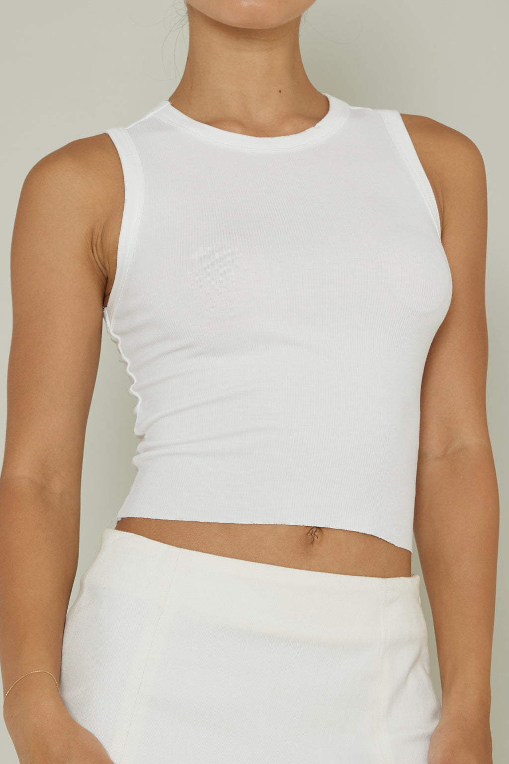 Mayra Crew Neck Crop Top White by Selfie Leslie