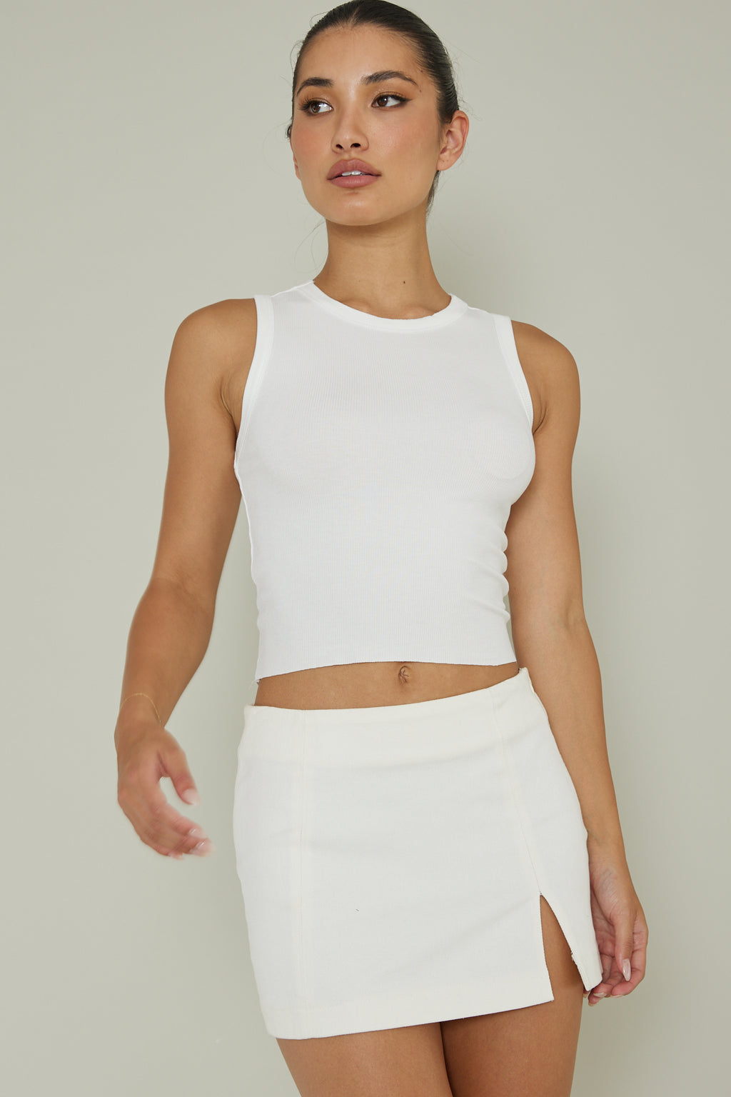 Mayra Crew Neck Crop Top White by Selfie Leslie