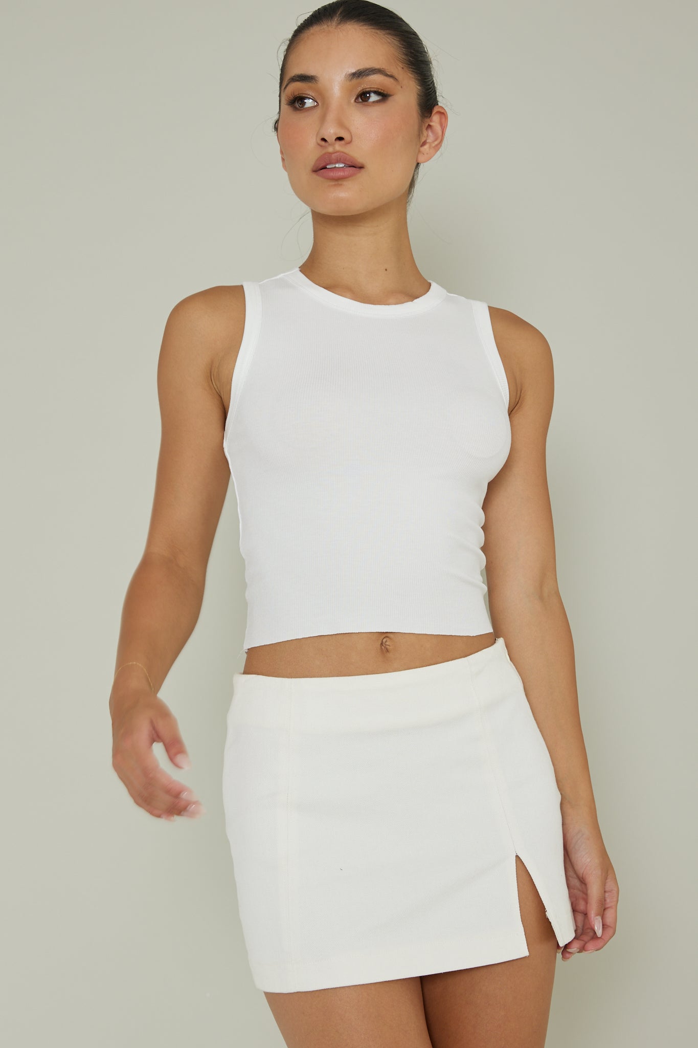 Mayra Crew Neck Crop Top White by Selfie Leslie