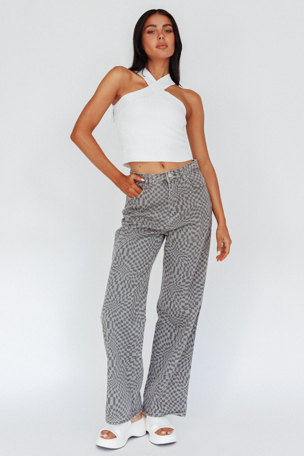 Renegade Printed Denim Pants Charcoal by Selfie Leslie