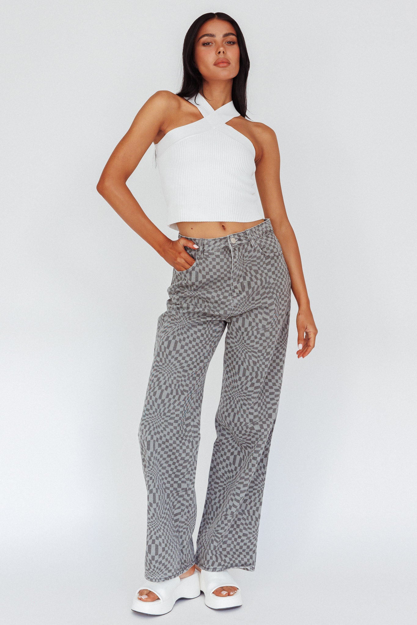 Renegade Printed Denim Pants Charcoal by Selfie Leslie