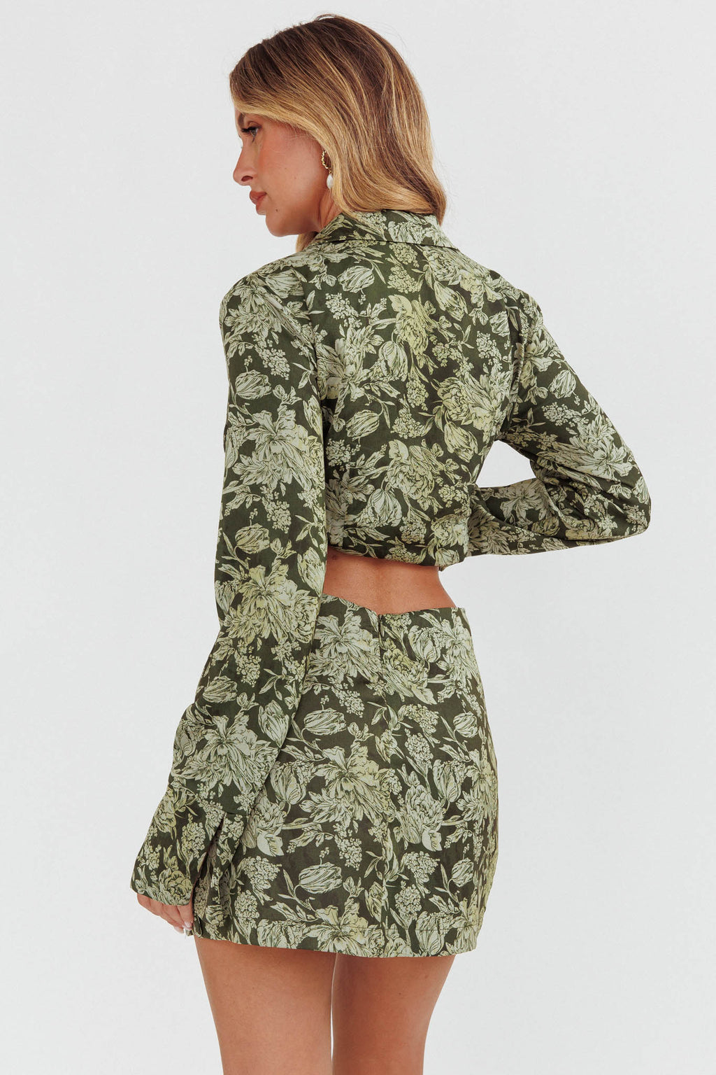 Palmas Split Mini Skirt Floral Olive by Selfie Leslie