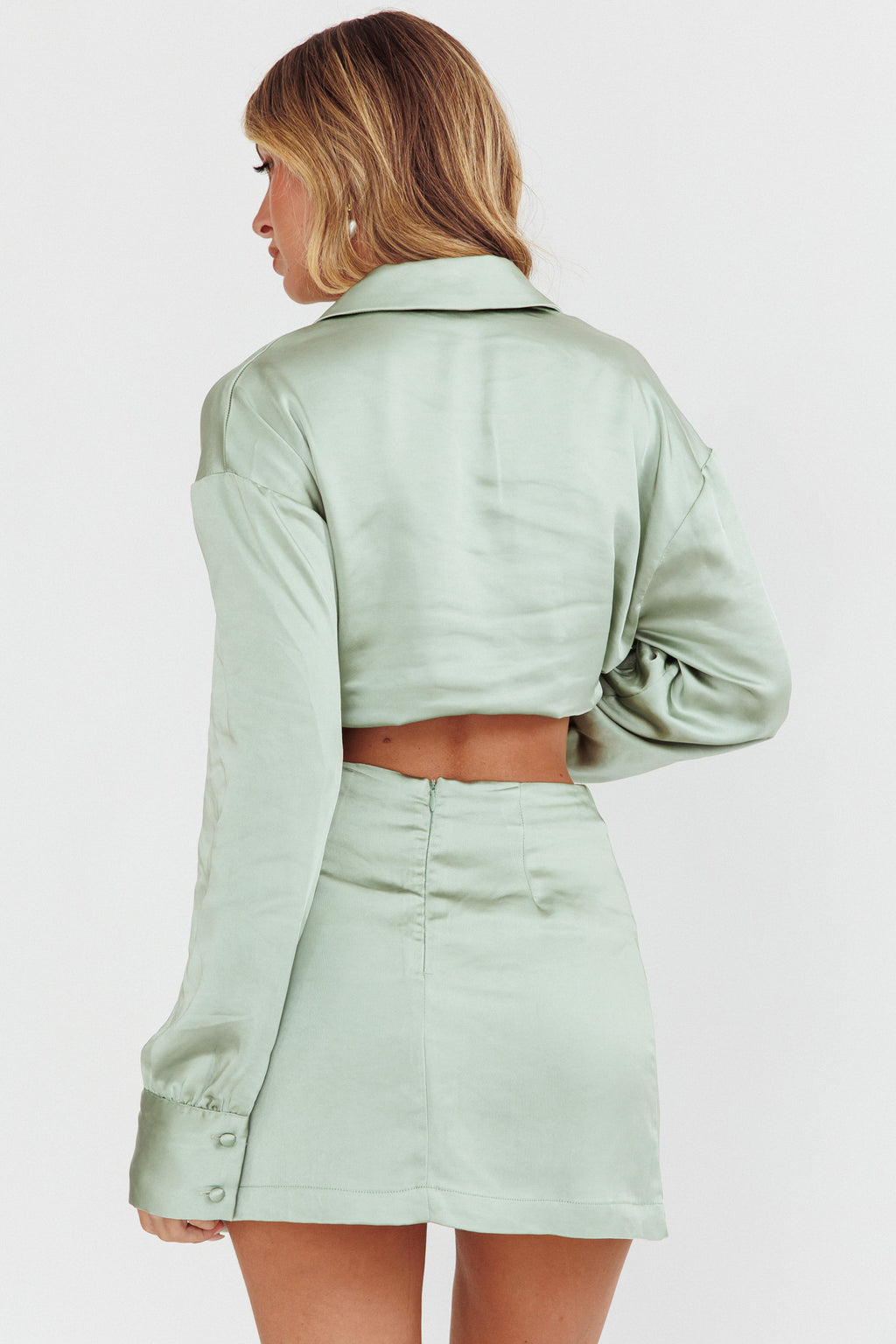 Coco Satin Mini Skirt Sage by Selfie Leslie