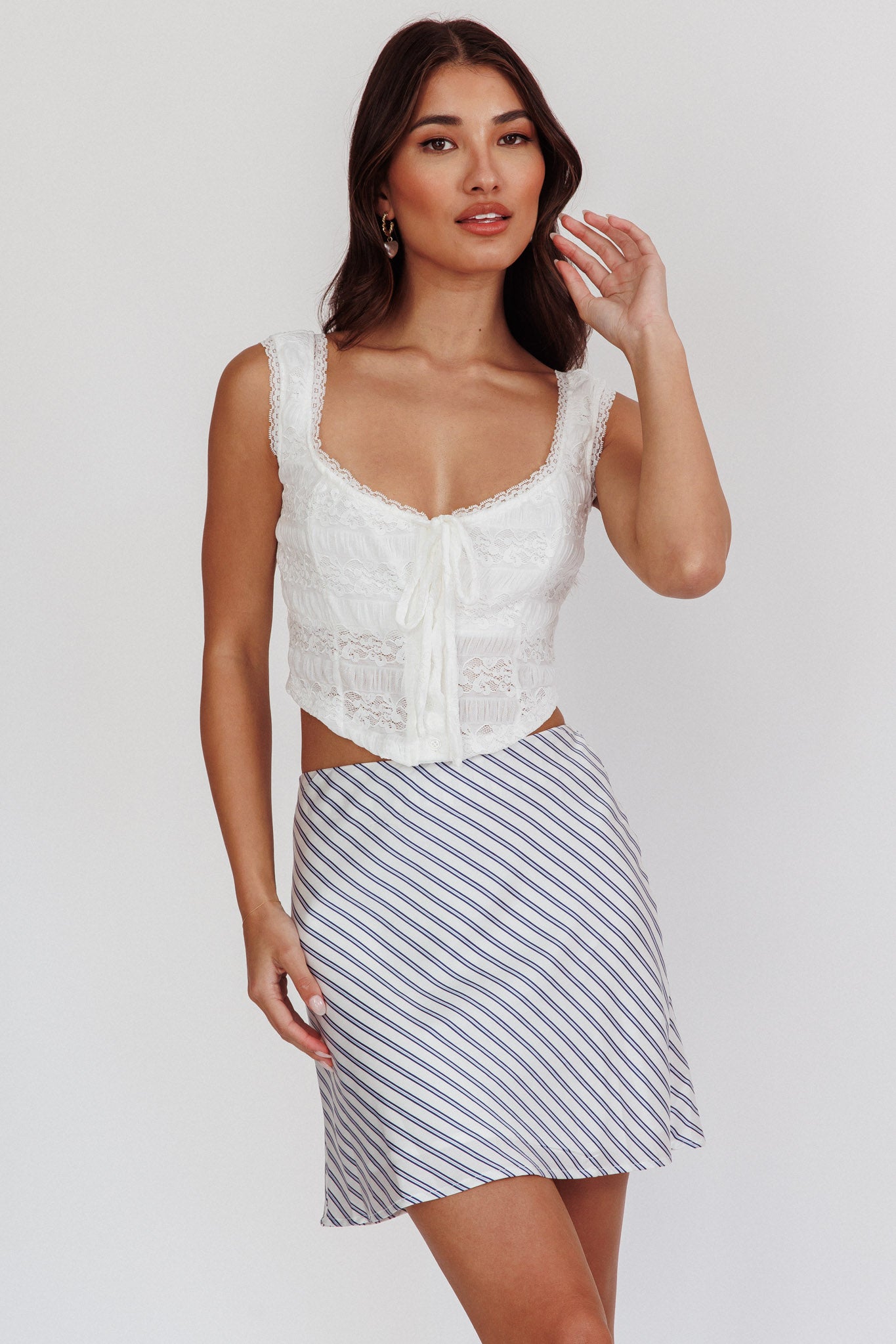 値下げしました！digne little A line skirt Alicent Slinky Beaded Mini Skirt - Pale Pink | MESHKI US