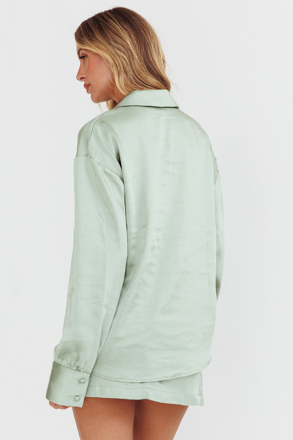 Coco Long Sleeve Satin Shirt Sage by Selfie Leslie