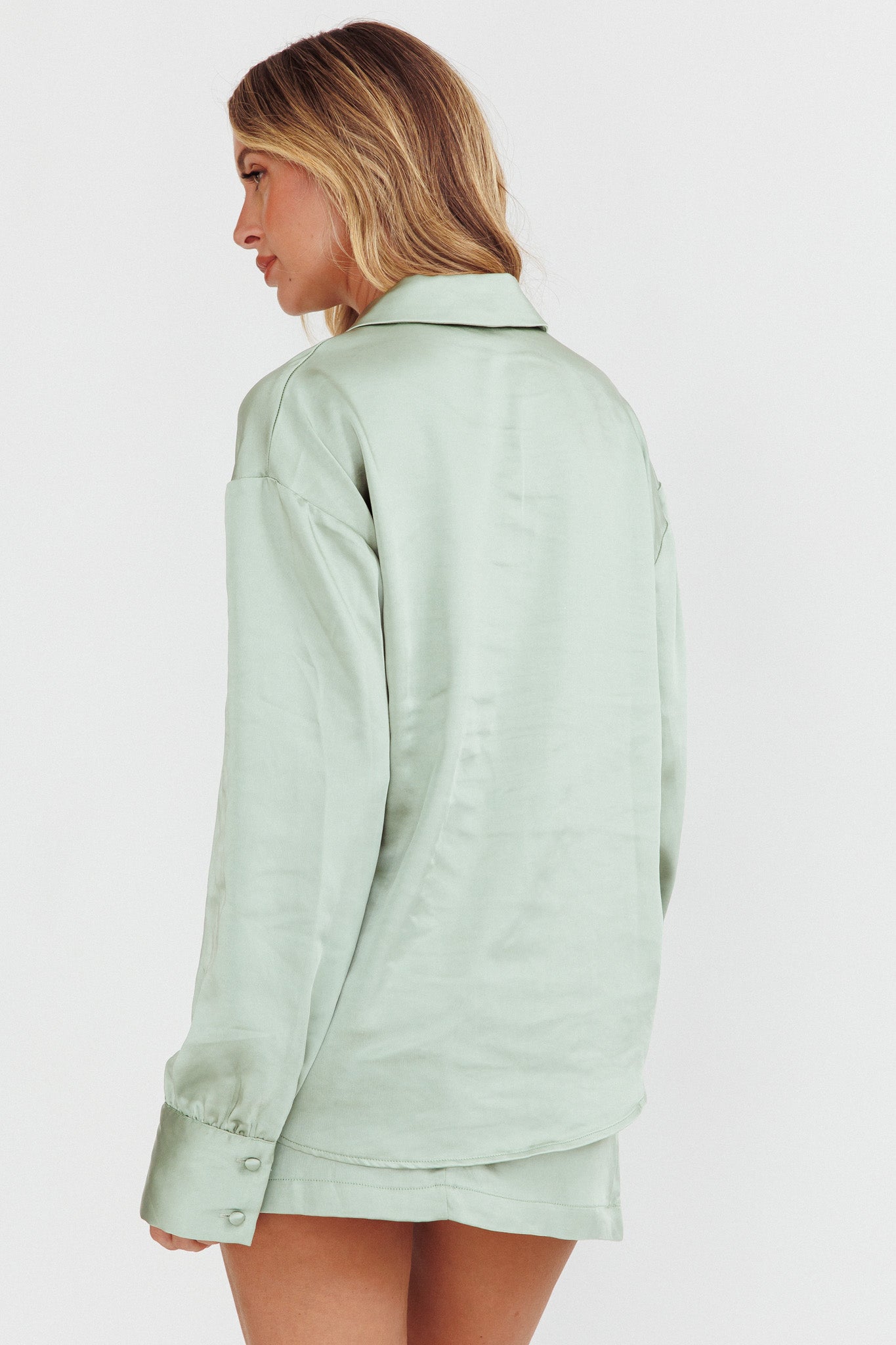 Coco Long Sleeve Satin Shirt Sage by Selfie Leslie