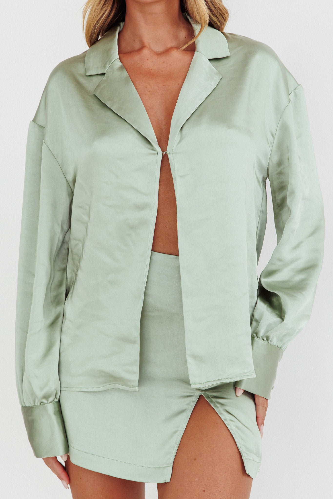 Coco Long Sleeve Satin Shirt Sage by Selfie Leslie