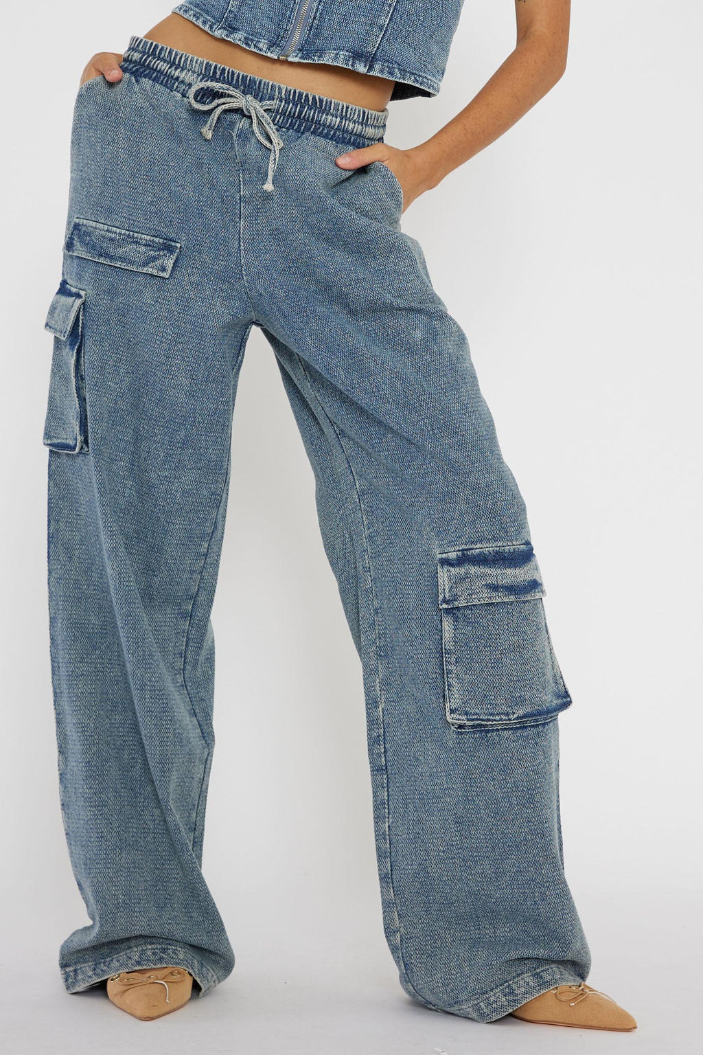 Out Of Touch Cargo Pants Indigo by Selfie Leslie