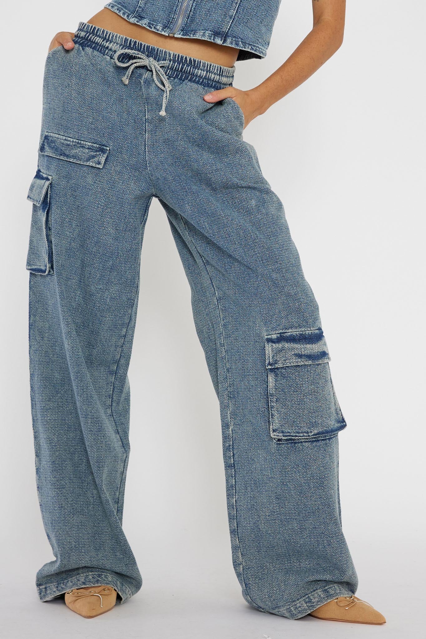 Out Of Touch Cargo Pants Indigo by Selfie Leslie