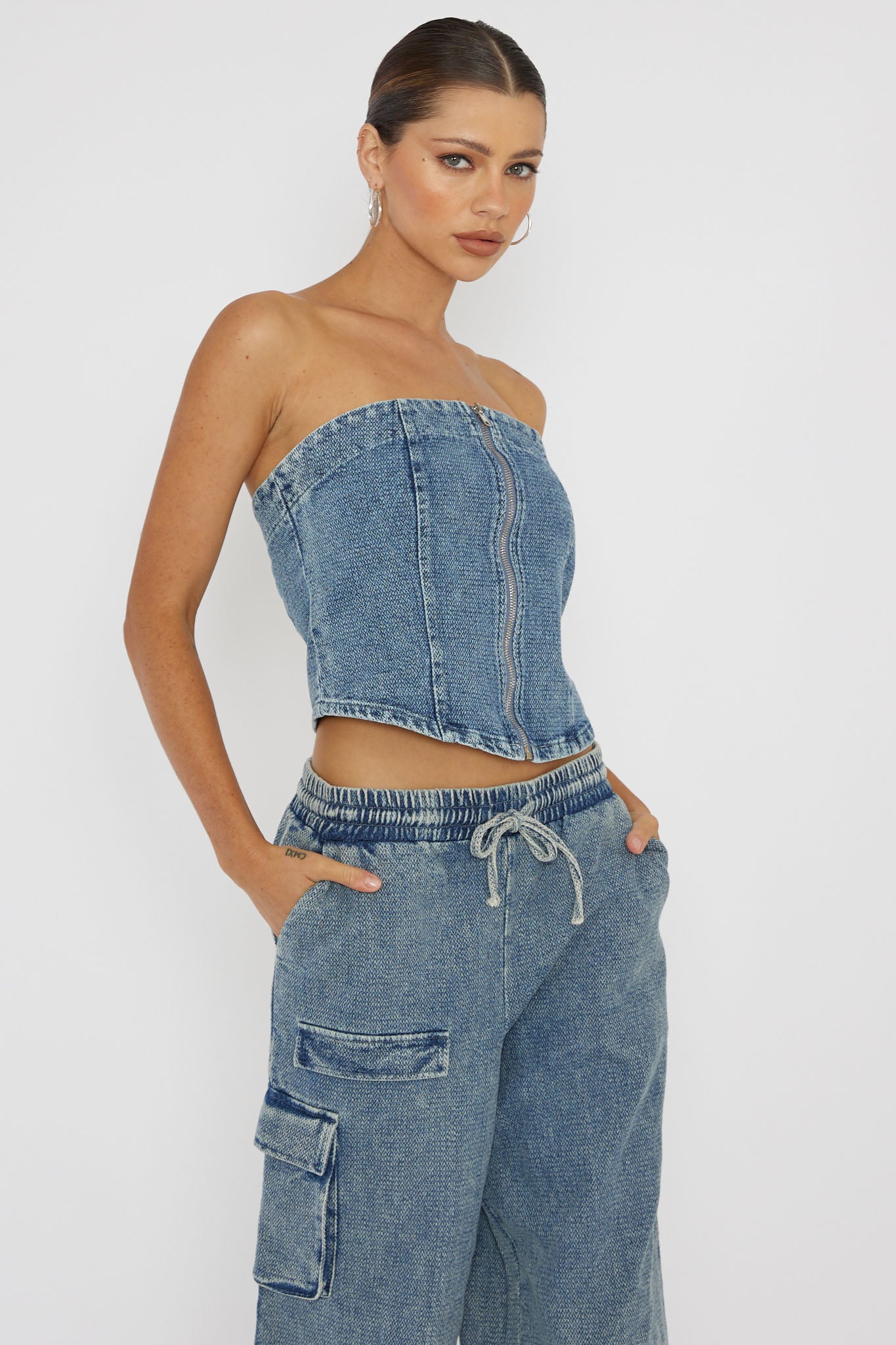 Out Of Touch Strapless Top Indigo by Selfie Leslie
