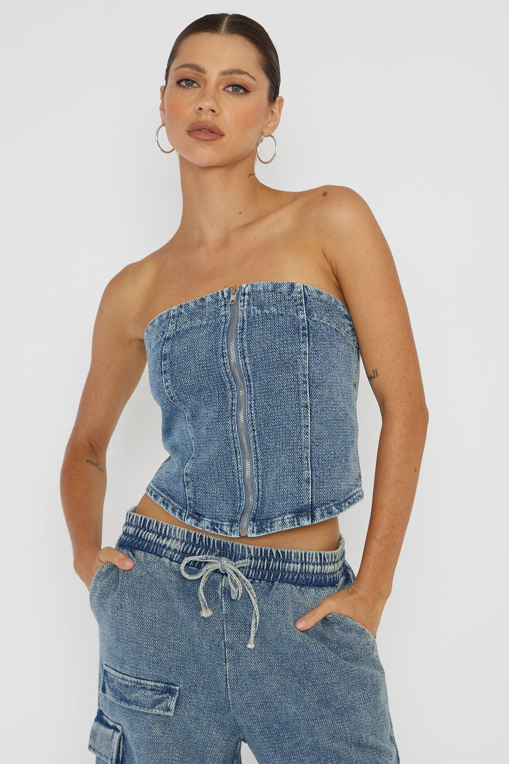 Out Of Touch Strapless Top Indigo by Selfie Leslie