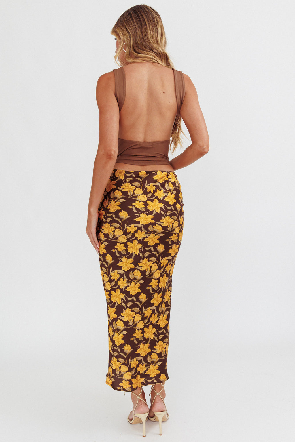 Wild Wanderings Midi Skirt Floral Brown by Selfie Leslie