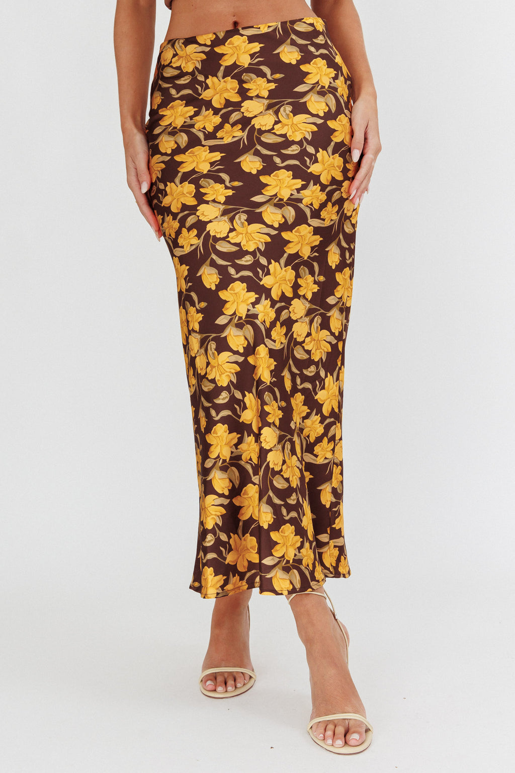 Wild Wanderings Midi Skirt Floral Brown by Selfie Leslie