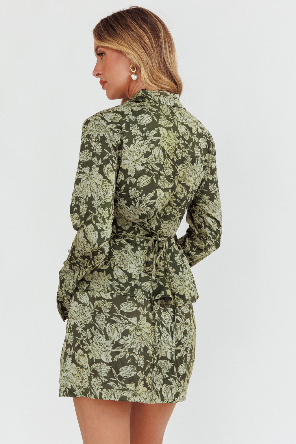 Caledonia Collared Button-Up Satin Shirt Floral Olive by Selfie Leslie